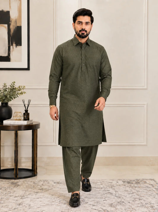 Crown Wool Unstitched - Olive Green