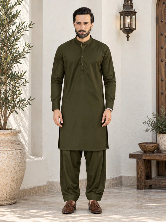 Wash n Wear Unstitched - Olive Green