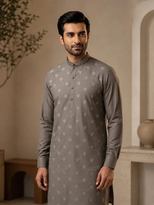 Men’s Brown Embroidered Wash & Wear Unstitched